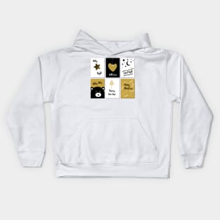 Merry Christmas cards - black, white and gold Kids Hoodie